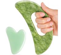 Jade Stone Gua Sha Massage Tool Set Larger Guasha Board with Handle Muscle Scraping Massage Tools Facial Anti Cellulite Spa Acupuncture Tools for Back Neck Face Leg Massage, Lymphatic Drainage