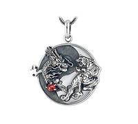 JadeAngel Dragon Necklace, 925 Sterling Silver Yin Yang Necklace Dragon and Tiger Coin Pendant Vintage Thai Silver Chinese Dragon Necklace for Men (22)