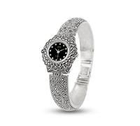JadeAngel Women Pave Marcasite Black 925 Sterling Silver Retro Wrist Watches
