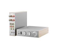 JadeAudio Level 1 Desktop HiFi Bluetooth LDAC Amplifier, 2×300W Class D Amp, USB/Coax Input, Subwoofer Output, Stereo Amplifier for Home Theater/Computer/Speakers with 48V Power Supply(Black) (Silver)