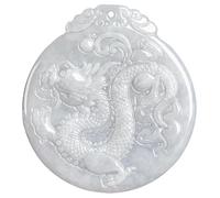 Jadeite Dragon Prosperity Pendant Necklace, Jadeite Waxy White Lace Round Dragon Brand Jade Necklace, is a Unique Gift that Embodies Happiness and Prosperity
