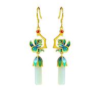 Jadeite Jade EarringsNatural Hotan Jade Enamel Flower Earrings For Women Chinese Green Natural Hetian Jade Drop Earrings Jade Earrings