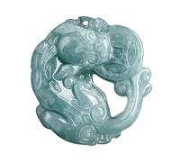 Jadeite Pixiu Pendant Blue Water Carved Jade With Cord | Carved Jadeite Charm Necklace, Blue Green Jade Pendant, Pixiu Coin Ingot Jewelry