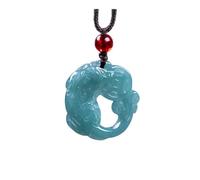Jadeite Pixiu Pendant Necklace, Ice Blue, 51-80 Cm Cord | Carved Jadeite Amulet Pendant, Adjustable Rope Necklace, Blue Green Stone Jewelry