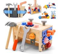 JadeLink Kids Tool Set with Tool Belt, 39PCS Wooden Montessori Toys for 3 4 5 6 Year Old Boys Girls, Toddler Tool Box and Bench Toys for Role Play, Educational and Construction