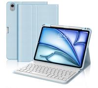 JADEMALL Keyboard Case for iPad Air 11 Inch (M3 2025, M2 2024), UK Layout Wireless Detachable Bluetooth Keyboard with Slim Cover and Pencil Holder for iPad Air 10.9 Inch (5th Gen, 4th Gen), Sky Blue