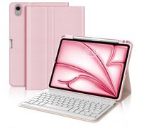 JADEMALL Keyboard Case for iPad Air 11 Inch (M3 2025, M2 2024), UK Layout Wireless Detachable Bluetooth Keyboard with Slim Cover and Pencil Holder for iPad Air 10.9 Inch (5th Gen, 4th Gen), Pink