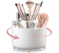 JADEMALL Rotating Makeup Organiser, 360°Rotating Large Capacity Brush Holder, Storage with 5 Slots, Brushes Cup for Vanity, Bathroom, Desk Container, Cosmetic Display Cases - White