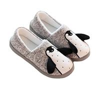 JadeRich Cute Penguin Animal Cotton Shoes Soft Fleece Warm Indoor Slippers Unisex Slipper Grey 4/5