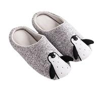 JadeRich Cute Penguin Animal Cotton Shoes Soft Fleece Warm Indoor Slippers Unisex Slipper Grey 9/10