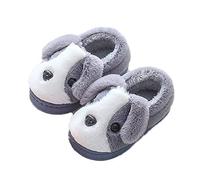 Toddlers/Little Kids Cute Dog Pattern Fleece Indoor Outdoor Slippers Memory Foam Non-Slip Home Shoes Grey
