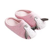 JadeRich Unisex Penguin Shoes Cozy Fleece Warm House Slippers for Adults/Little Kids, Adults Pink(open-back), 8-9