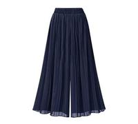 JadeRich Women Elegant Pleated Calf Length Wide Leg Palazzo Pants Elastic Waist Chiffon Loose Boho Trousers