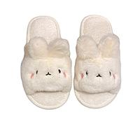 JadeRich Women's Soft Plush Cute Cartoon Rabbit Slippers Cozy Bunny Furry Open Toe Indoor Shoes White