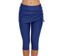 JadeRich Women's Solid Color Swim Skirted Side Tie Capris Swim Pants Beach Swimming Surfing Leggings Blue