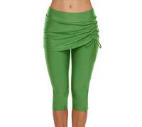 JadeRich Women's Solid Color Swim Skirted Side Tie Capris Swim Pants Beach Swimming Surfing Leggings Green