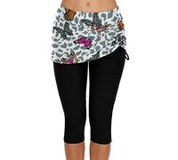 JadeRich Women's Solid Color Swim Skirted Side Tie Capris Swim Pants Beach Swimming Surfing Leggings