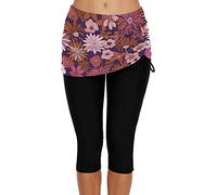 JadeRich Women's Solid Color Swim Skirted Side Tie Capris Swim Pants Beach Swimming Surfing Leggings