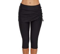 JadeRich Women's Solid Color Swim Skirted Side Tie Capris Swim Pants Beach Swimming Surfing Leggings Black