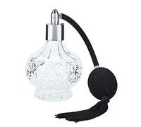Jadeshay Glass Perfume Bottle, Atomizer with Unique Carved Pattern Vintage Style Reusable Empty Glass with Long Tassel Transparent (80ml)