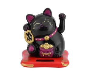 Jadeshay Lucky Cat Waving Moving Arm Fortune Cat Solar PowerWelcoming Cat,Maneki Neko Cute Cat for Home Car Office Desk Decor