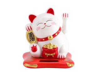 Jadeshay Maneki Neko Fortune Cat Cute Lucky Cat with Waving Arm Good Luck Bringer Maneki Neko Waving Cat Solar Powered Good Luck Wealth Welcoming Cat Desk Home Decoration