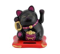 Jadeshay Solar Powered Cute Waving Cat Wealth Welcoming Cat Lucky Cat Good Luck Wealth Wink Cat Ornaments for Home Display Car Decor(Black)