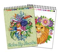 Jadeso Colour by Numbers Adult Colouring Book, 30 Pages of Beautiful Animals Patterns, Spiral Bound Colouring Book for Adults, Colour by Numbers for Adult, Thick Smooth Paper(120gsm)