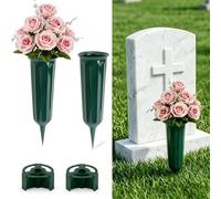 Jadeunm Set of 2 Grave Vases with Spike and Green Flower Holders