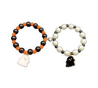 JADEWaa 2pcs Heart Couple Bracelets Halloween Spiders Magnetic Matching Bangle Hand Rope Elastic Beaded Wrist Chain Jewelry