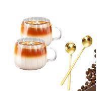 JADEWANG Coffee Mugs Set, 2 Tumblers and 2 Spoons Set, Clear | 12oz Drinking Glasses with Handle, Clear Glass Cups for Hot or Cold Drinks Like Cappuccino, Latte, Cocoa and Tea