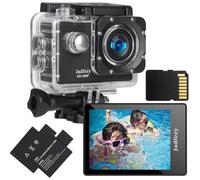 Jadfezy Action Camera FHD 1080P with Memory Card, 98FT/30M Underwater Waterproof Camera with 2 Rechargeable Batteries, Wide Angle sports camera with Accessories Kit Suitable for Helmet, Bicycle