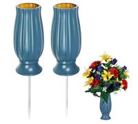 Jadin Grave Flower Pots, Grave Flower Holders, 2 Pack Memorial Vases for Graves, Plastic Grave Decoration with 2 Spike, Grave Decorations for Gravestone Grave Garden Yard, Blue, 20 x 10 cm