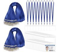 Jadive 100 Pack Lanyards for Neck with Card Holder Clear Plastic ID Badge Holders Horizontal Waterproof Name Badge for Office Staff Conference Event Visitors Conference ID Display(Dark Blue)