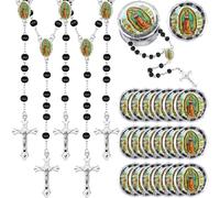 Jadive 100 Pcs Our Lady of Guadalupe Scented Rosary Beads Necklace with Gift Box Wooden Bead Rosary Necklace with Crucifix for Women Men First Communion Baptism Party Favors, Metal Wood