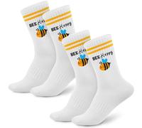 Jadive 2 Pairs Good Luck Socks 36-42 Good Luck Socks Cotton Lucky Charm Gift for Christmas, White / Yellow, 36