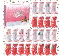 Jadive 24 Pairs Pink Christmas Sock Advent Calendar 2025 Christmas Gingerbread Nutcracker Socks Ballet Sock 24 Days Countdown Gift Fun Xmas Crew Socks for Stocking Stuffer Women Bulk Xmas Party Favor