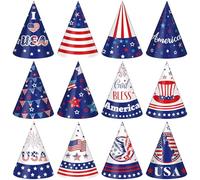 Jadive 24 Pcs 4th of July Party Hats Patriotic Red White Blue Stripe Star Headbands American Flag Cone Hats Photo Booth Props for Memorial Veterans Independence Day Party Supplies Favors