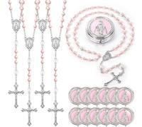 Jadive 24 sets Catholic Rosary Necklace, 6mm Glass Pearl Beads 8mm Our Father Bead Metal Gift Box for Women Men Prayer Gift, 20.8 inches long, Zinc, rosary