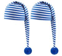 Jadive 2Pcs Sleep Cap with Pompon Dwarf Hat Cotton Sleep Cap Point Cap for Carnival, Mardi Gras, Adults, Sleepwalkers, Dress Up Parties, Bachelor Parties(Blue White)