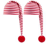 Jadive 2Pcs Sleep Cap with Pompon Dwarf Hat Cotton Sleep Cap Point Cap for Carnival, Mardi Gras, Adults, Sleepwalkers, Fancy Dress Parties, Bachelor Parties(Red White)