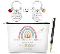 Jadive 3 Pieces Thank You Gift for School Teacher Makeup Bag for Teacher Gel Pens Keyring with Engraving Teacher Thank You Gift Bag End of Year Graduation, As pictured., Fashion