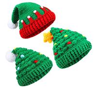 Jadive 3 Pieces Unisex Christmas Tree Knitted Beanie Winter Crochet Warm Hat Santa Handmade Cap for Men Women Holiday Party(Adult Size)