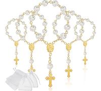 Jadive 30 Pieces Mini Rosaries Baptism Rosary Beads Finger Baptism Rosaries Bulk with Organza Bags for First Communion Christening Christmas Weddings Party Favors (Gold)