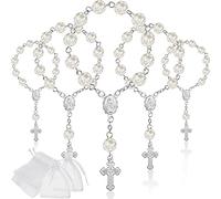 Jadive 30 x Mini Rosary Beads for Baptism, Fingering, Ivory, Acrylic, Christening Souvenirs, Fake Beads with Organza Bags for Party (Silver)