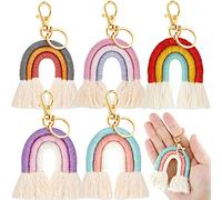 Jadive 5 Pieces Rainbow Macrame Keychain Weaving Rainbow Tassel Keychains Car Keyring Holder Jewelry for Women, Cute Colors, 4.5 x 2.4 inches