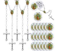 Jadive 50 Pcs Lady Guadalupe Scented Rosary Beads Necklace Bulk Baptism Favors First Communion Rosarios Catolicos with Clear Gift Box (White)