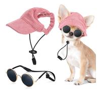Jadive Dog Sun Hat with Ear Holes Cat Dog Sunglasses with Non-Slip Silicone Strap Adjustable Pet Baseball Cap Summer Sun Protection Hat for Puppies Photo Props (Pink, Medium)