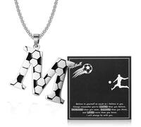 Jadive Football Necklace for Women Men Initial Letter Soccer Necklace with Card and Gift Box for Football Players Lovers Friends Brother Husband Birthday(Letter M)