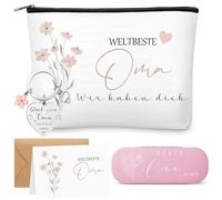 Jadive Grandma Gift Set - Includes Grandma Cosmetic Bag, Pink Glasses Case with Cleaning Cloth, Heart Keyring and Greeting Card, Gift for Grandma for Birthdays or Christmas
